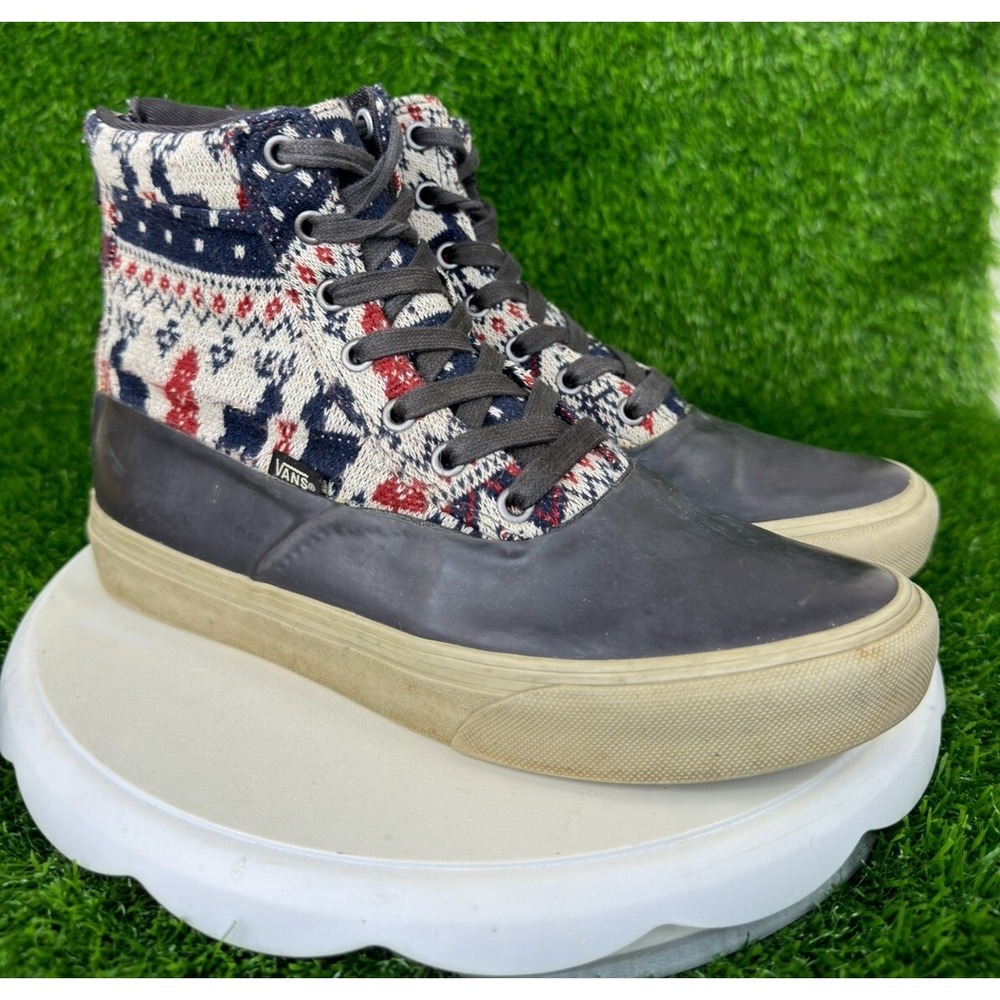 Vintage Vans Off The Wall Christmas Festive Knit Rubber Zip HiTop Boot Multi 7.5